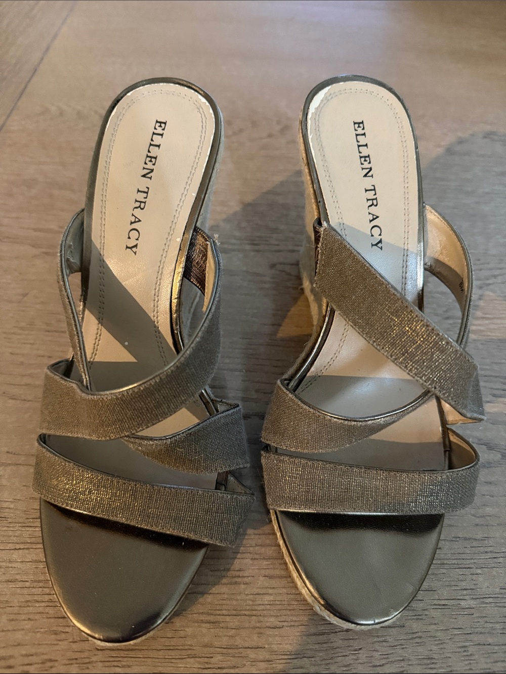 Ellen Tracy Metallic Gold Strappy Slide Mules